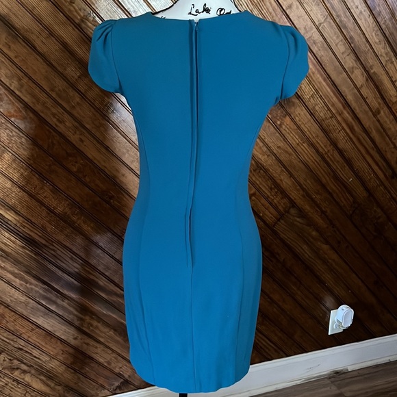 H&M Pencil Dress. Size US 6. Blue Green. Pleated Short Sleeves - Picture 3 of 4